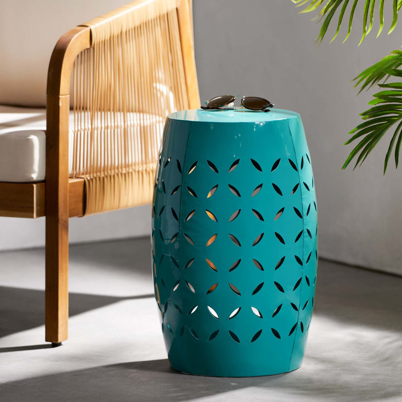 Babeth Iron Side Table 12.25 inches deep x 12.25 inches wide x 17.75 inches high all-metal construction, Teal