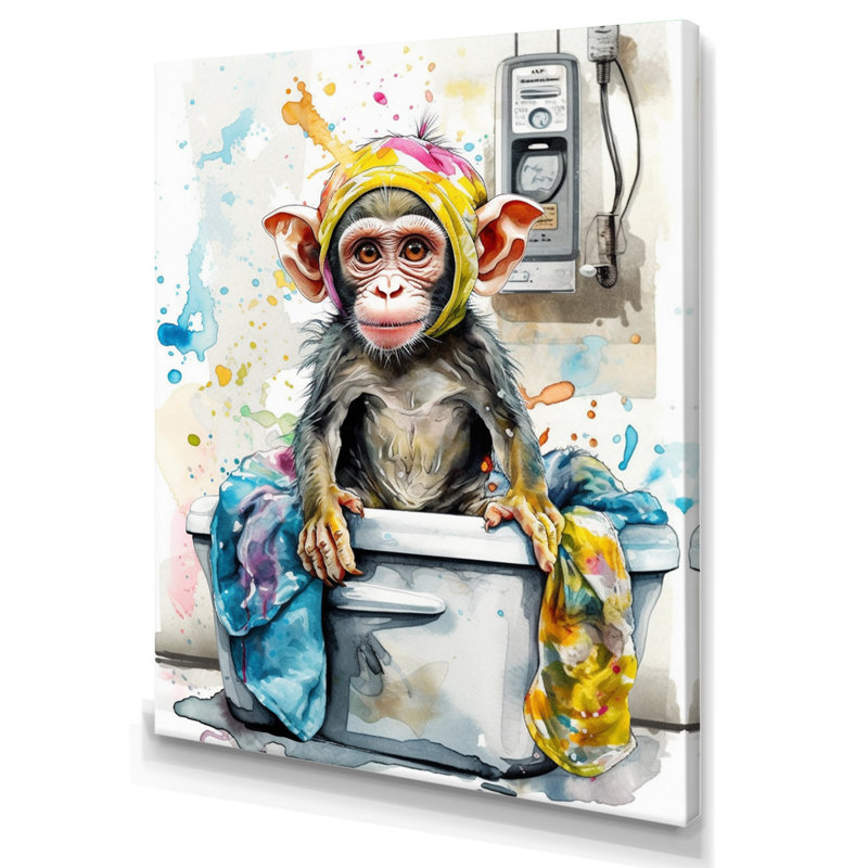 Singe noir dans la salle de lavage - Reproduction d'art mural, H 20 po x l 12 po x P 1 po
