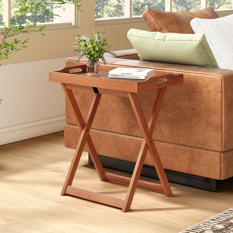  Patio Solid Wood Tray Table w/ Removable Top Rectangular TV Tray Bistro Table, 1