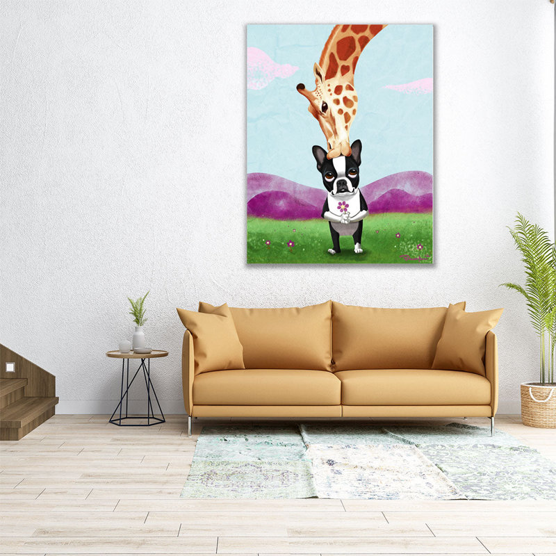 Girafe Kisses - reproduction d'art sur toile, H 40 po x l 32 po
