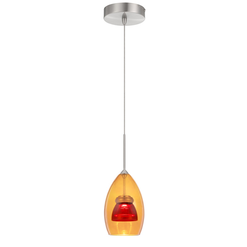 Mini-luminaire suspendu DEL en verre à intensité variable 6W, 450 lumens, 3000K, Ambre / rouge