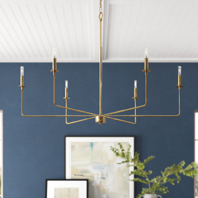 Alysa 6 - Light Candle Style Classic Chandelier in Warm Brass