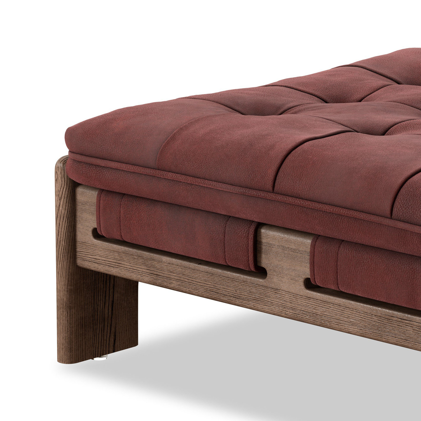 Ellinor 27" Genuine Leather Ottoman, Nubuck Burgundy