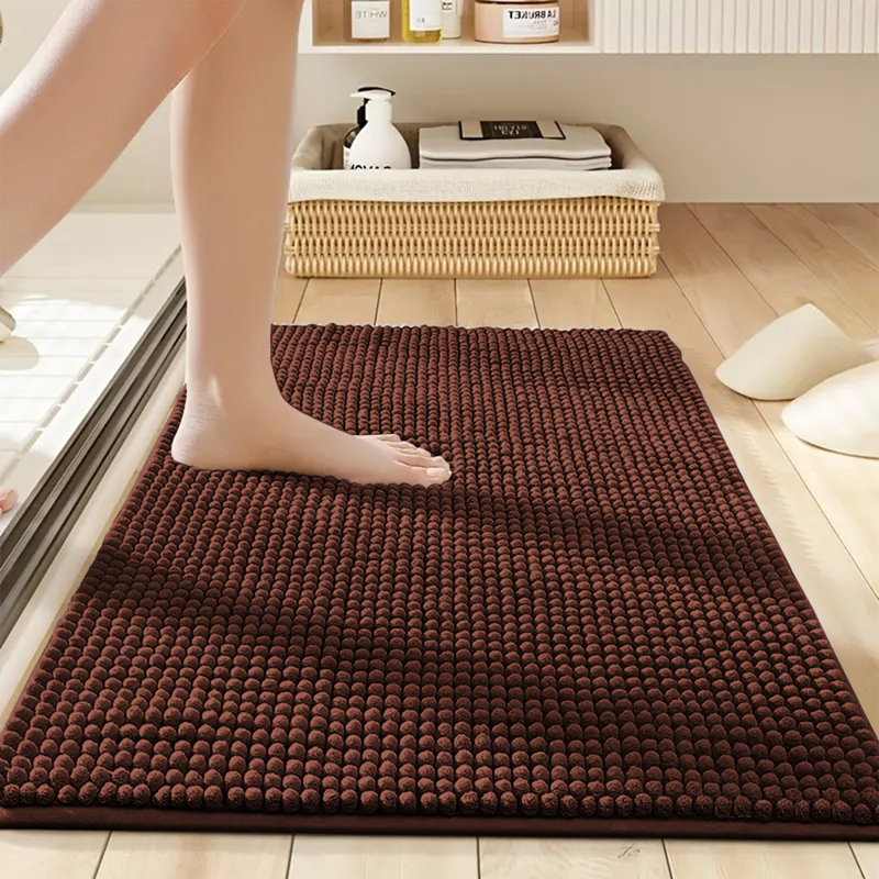 Neance Rectangle Non-Slip Bath Mat Chenille doormat , Brown, 40cm W x 60cm L
