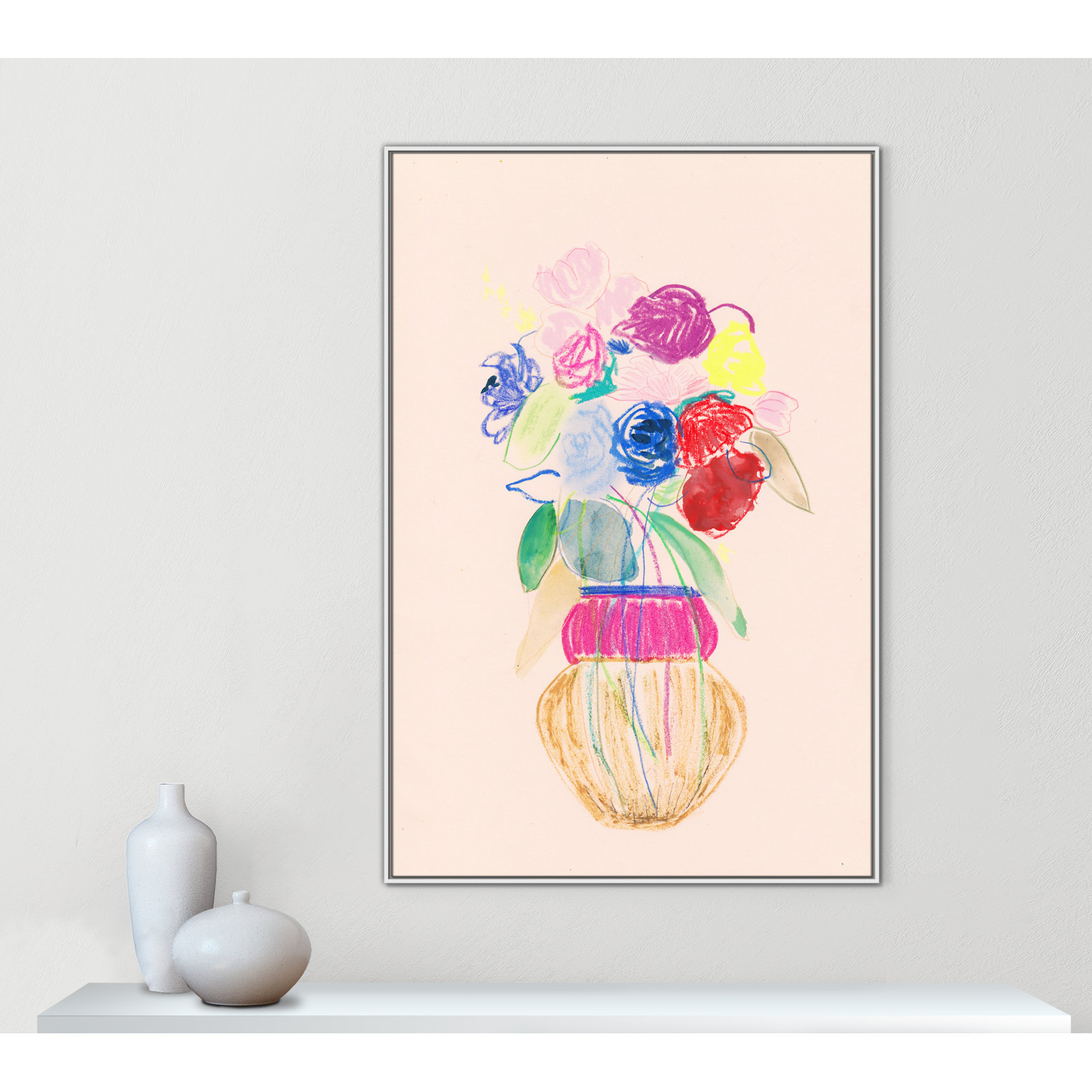 Simple Floral II Print by Bea Dina, No Mat, 61.5" H x 41.5" W x 2" D, White Floater Framed Canvas