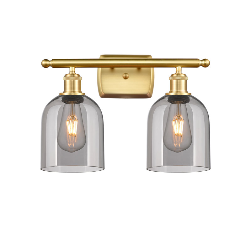 Éclairage pour meuble-lavabo à 2 lumières à intensité variable Allysson, Or satiné, Gris fumée clair