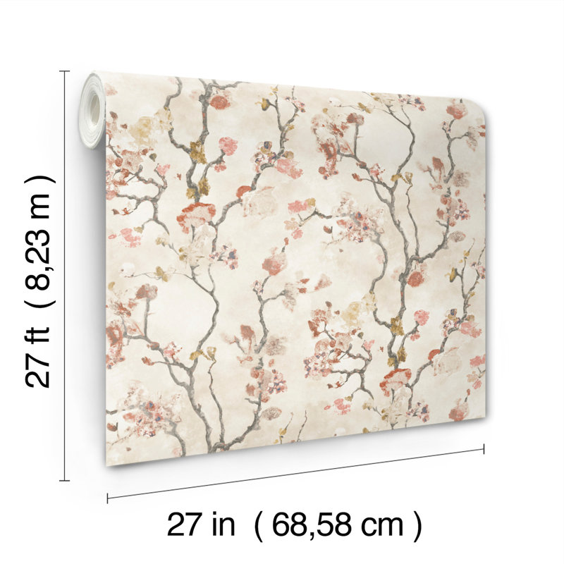 Papier peint rose Avril Chinoiserie, Orange