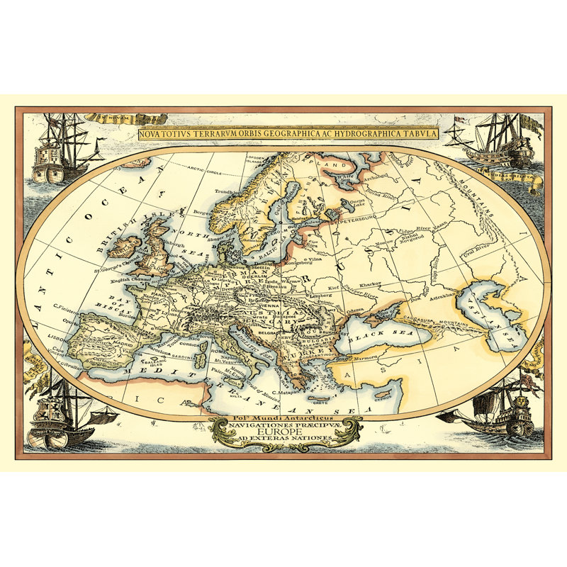 Nautical Map Of Europe by Vision Studio - Wrapped Canvas Print, 30cm H x 46cm W