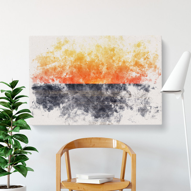 An Orange Sunset - Wrapped Canvas Painting, 35cm H x 50cm W x 3cm D