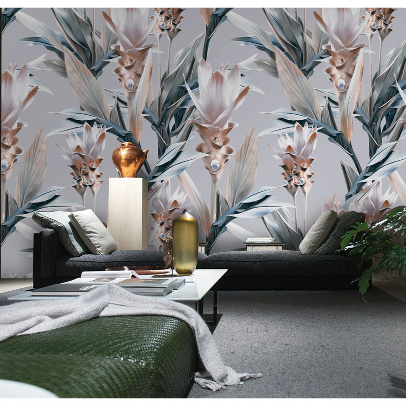 Papier peint amovible moderne avec fleurs exotiques, L 9 po x l 15 po