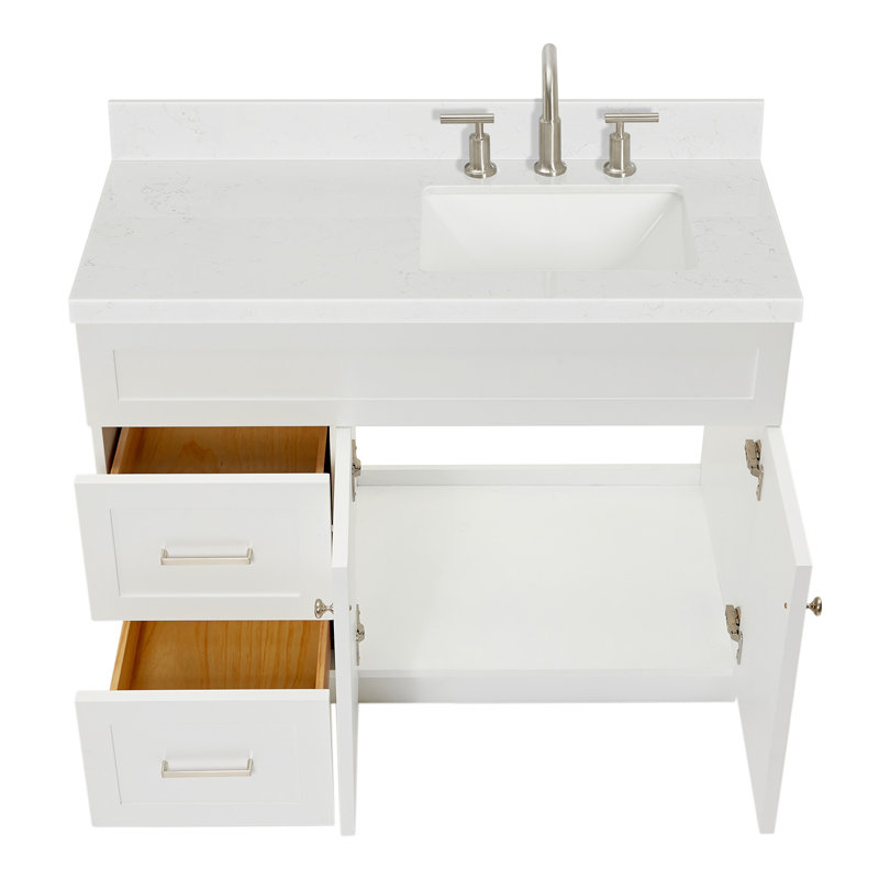 Hamlet 42.25'' Bathroom Vanity with Carrara Quartz Top, White
