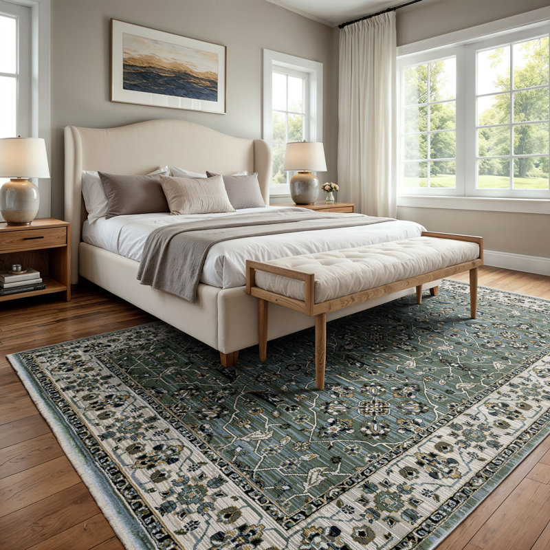 Eldyn Floral Oriental Blue/ Green Area Rug, Rectangle 6'7" x 9'9"