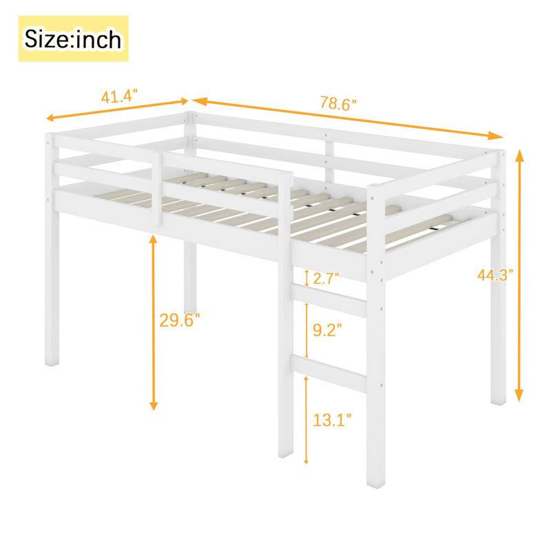 Lit mezzanine pour enfants avec échelle, Lit simple, Blanc