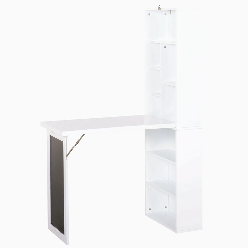 Fold-Out Convertible Writing Table Wall Mount Desk Cabinet With Blackboard And Side Shelf Multi-Function Home Office Workstation