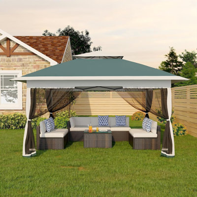 13X13ft Outdoor Pop Up Gazebo, Height Adjustable Pop Up Tent Gazebo With Mesh Cover