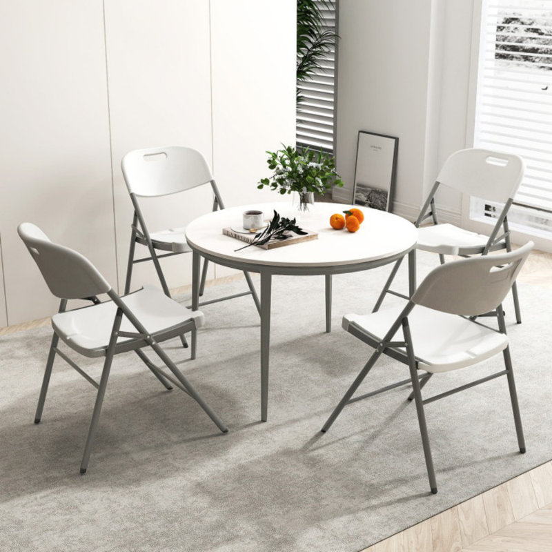 4 Pack Folding Stackable Chairs with Metal Frame and Carrying Handle