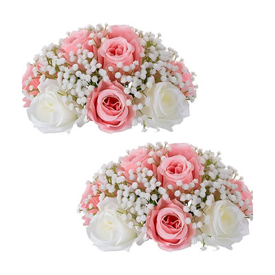 2 pièces de boules de fleurs artificielles, centres de mariage Rose Babys Breath Fleurs artificielles, pièces centrales de décoration pour centres de table