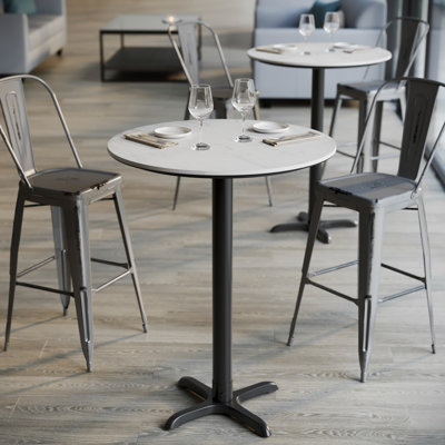 Plateau de table commercial à surface lisse avec base entrecroisée à hauteur de barre