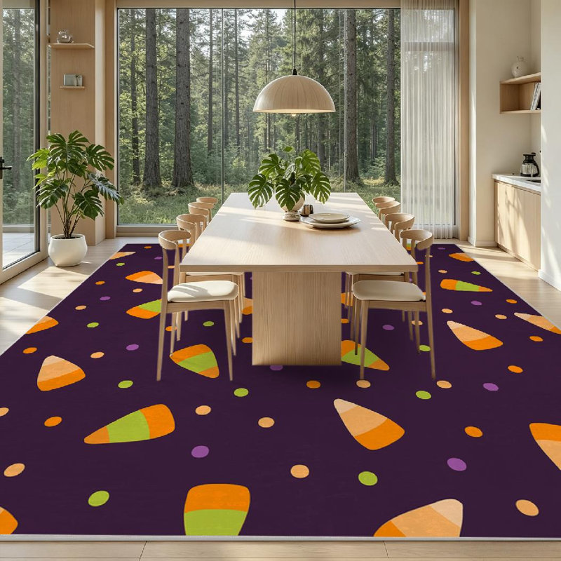 Tapis orange orange lavable à la machine, de bonbons ou de bonbons d'Halloween, Rectangle 71 po x 98 po