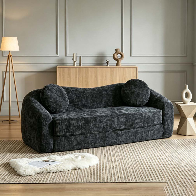 Canapé inclinable incurvé convertible, canapé-lit 2 en 1 escamotable, avec base escamotable et siège profond, comprend deux coussins, fauteuil inclinable en chenille deux places