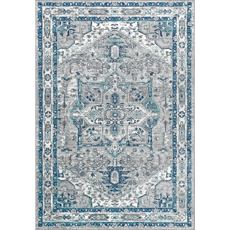 Lazaro Modern Persian Vintage Medallion Light Gray/Blue Rug
