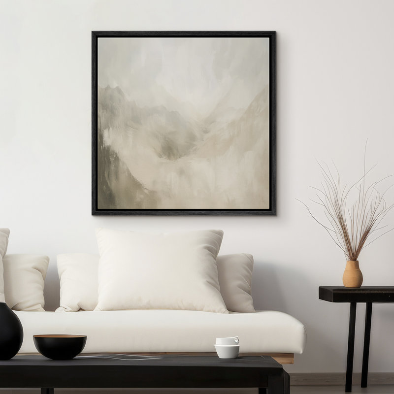 «Neutral Abstract Mountain Landscape», reproduction d'art sur toile encadrée - œuvre d'art minimaliste d'inspiration naturelle pour les intérieurs modernes et scandinaves