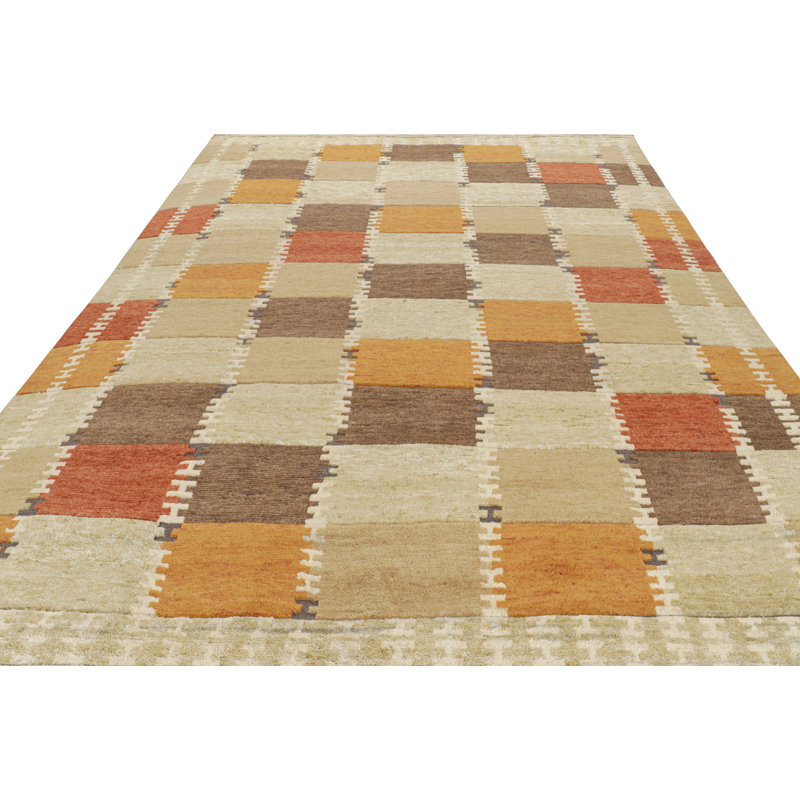 Rug & Kilim’S Scandinavian Style Rug In Beige-Brown Gold & Red Geometric Pattern