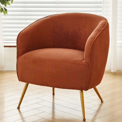 Chaise d'appoint en velours côtelé avec pieds en métal doré pour le confort du salon