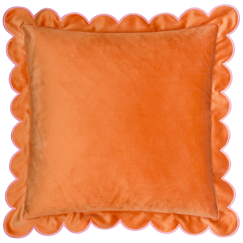 Lil Scallop Square Cushion, Feather, Orange/Pink