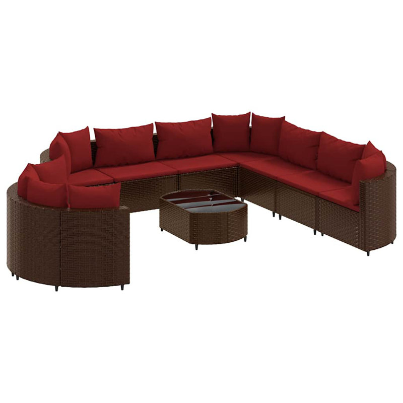 Ensemble de canapés de patio Vidaxl, ensemble de 10 grands pieds réglables en rotin brun PE, Brun, Rouge cannelle