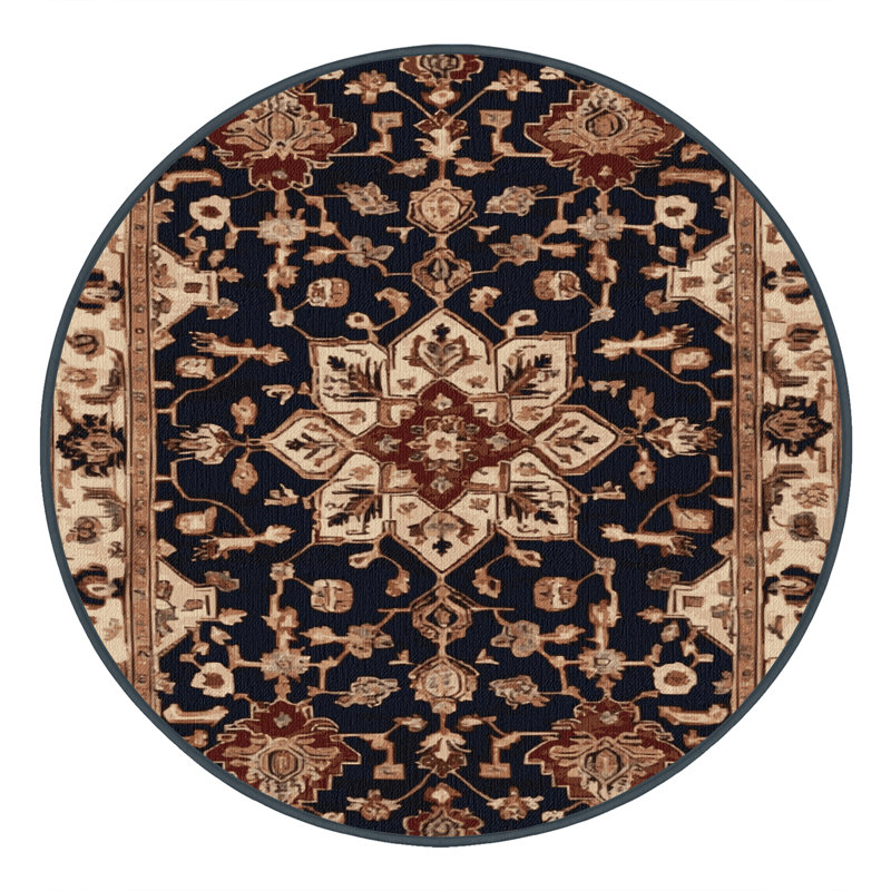 Machine Washable Persian Brown Area Rug, Round 8' x 8'