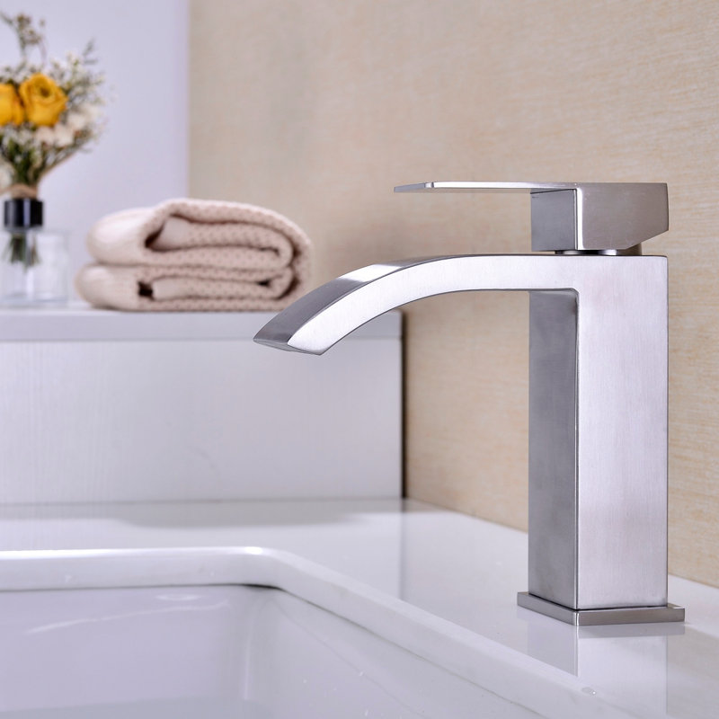 Single Handle Waterfall Bathroom Vanity Sink Faucet, Brushed Nickel