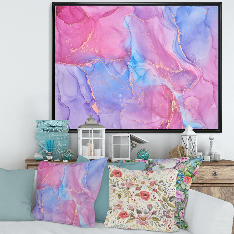 «Translucent Pink and Blue Ink Clouds», reproduction sur toile, Cadre photo argenté, H 34 po x l 44 po x P 1,5 po