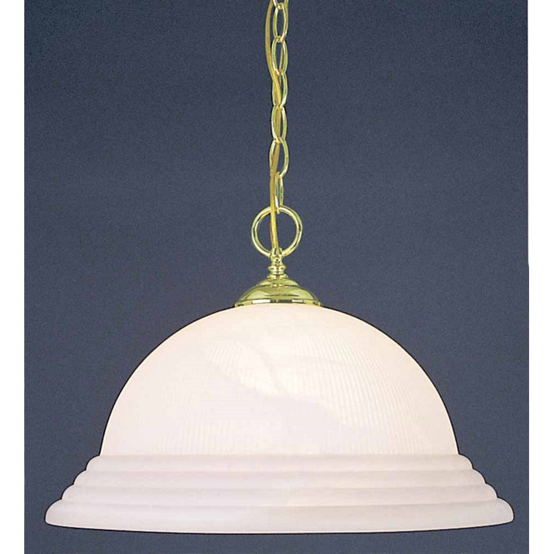Luminaire suspendu d'intérieur 1 lumière en laiton poli avec abat-jour en verre côtelé albâtre, H 12 po x l 16 po x P 16 po