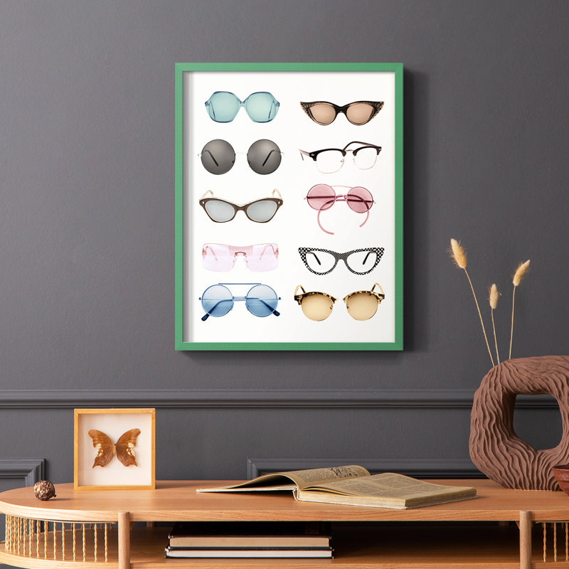 Vintage Glasses II Framed Print - Solid Wood, Green Single Picture Framed, 10" H x 8" W