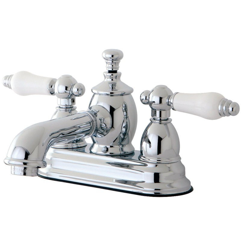 Kingston Brass English Country Two-Handle 3-Hole Deck Mount 4" Centerset Bathroom Faucet with Brass Pop-Up, Polished Chrome