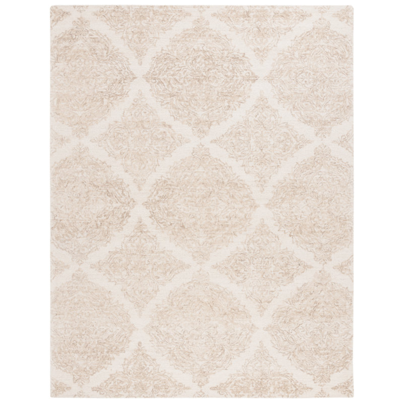 Ivory and Beige Trellis Hand Tufted Wool 9' x 12' Rug