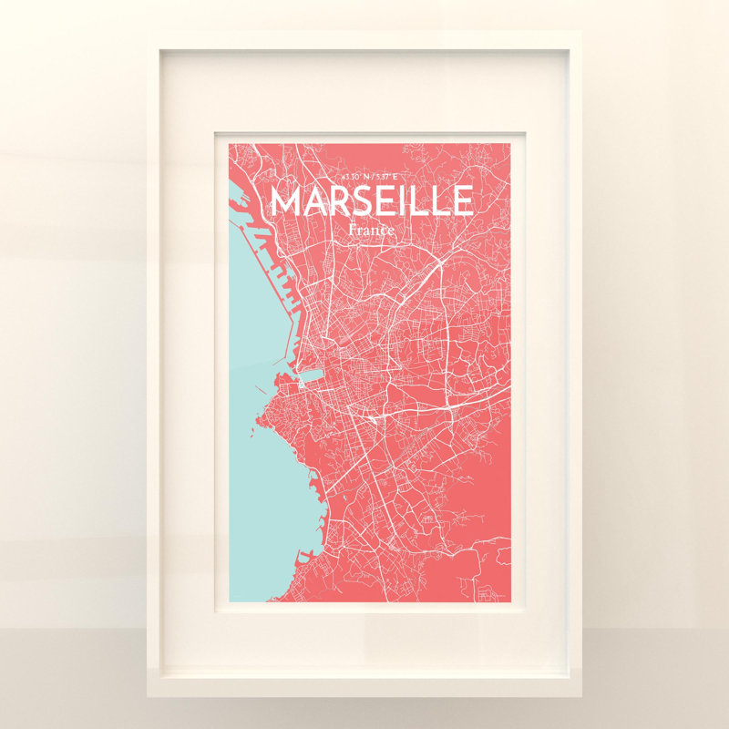 Marseille City Map In Maritime - No Frame Print, 36cm H x 24cm W x 0.05cm D