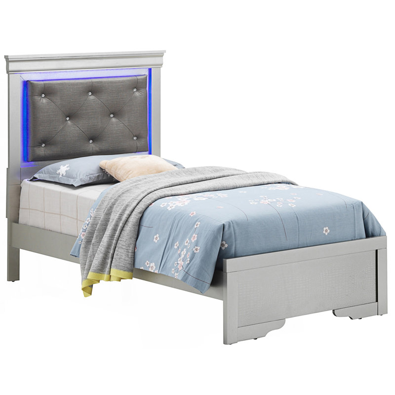 Twin Bed With LED Accented Headboard, Black