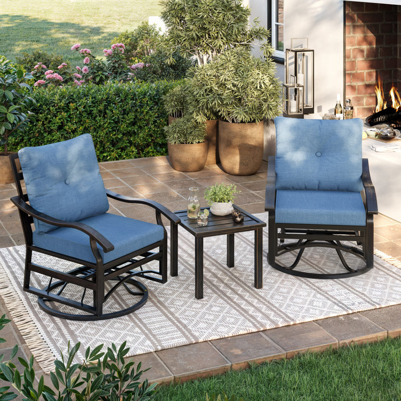 Ensemble de conversation coulissant pour 2 personnes avec table d'appoint, Bleu