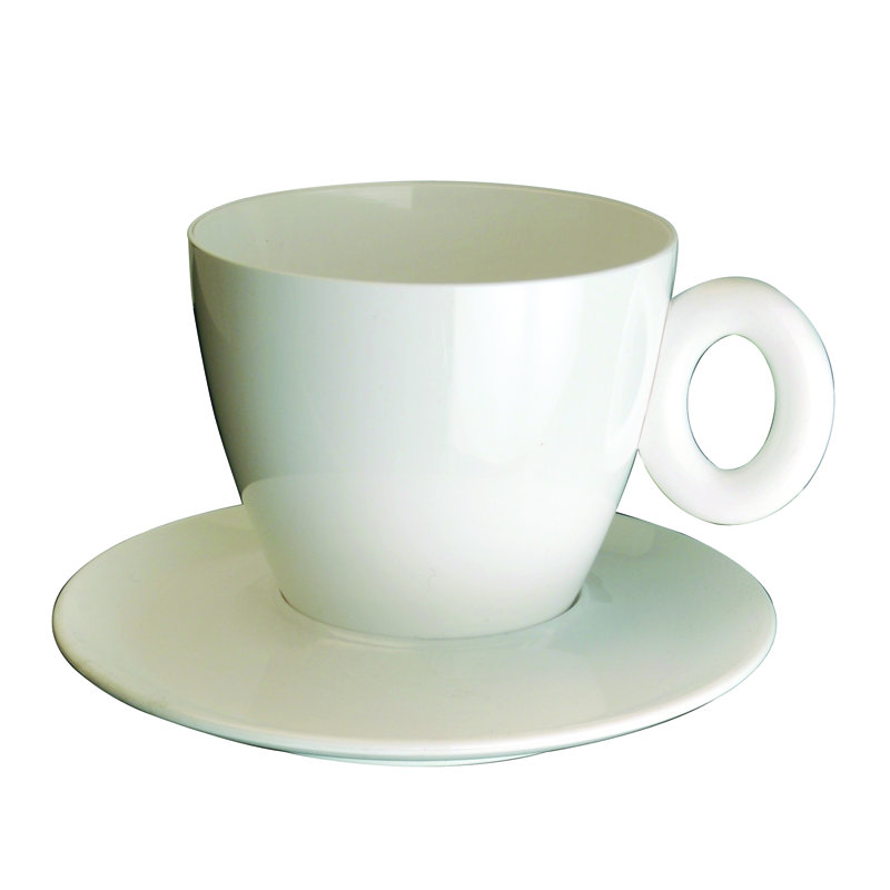 Tasse à espresso en polycarbonate avec soucoupe - 12 pièces, Blanc