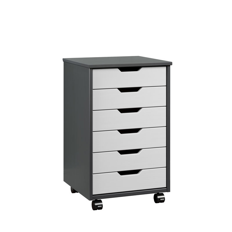 SOLID WOOD ROLL CART & STORAGE CHEST 6 DRAWER GRAY & WHITE, White/Grey