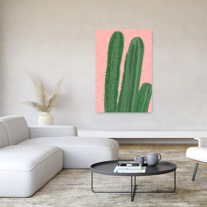 Desert Cacti Pink Modern Vibrant Abstract Cactus Succulent Nature Tropical Wall Art Print 1 Piece Wrapped Canvas Wall Art