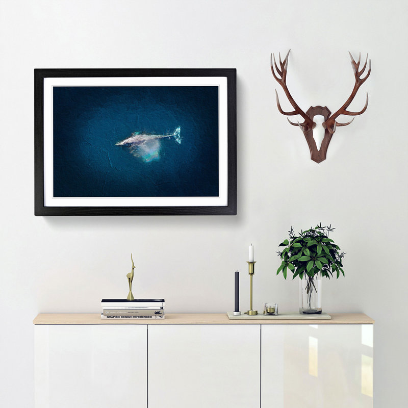 Swimming Dolphin - Picture Frame Painting Print, 27cm H x 36cm W x 2cm D, Black Framed