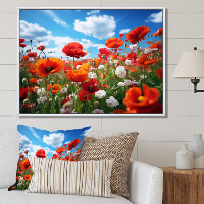 " Red Blue Flowers Dancing Poppies II "