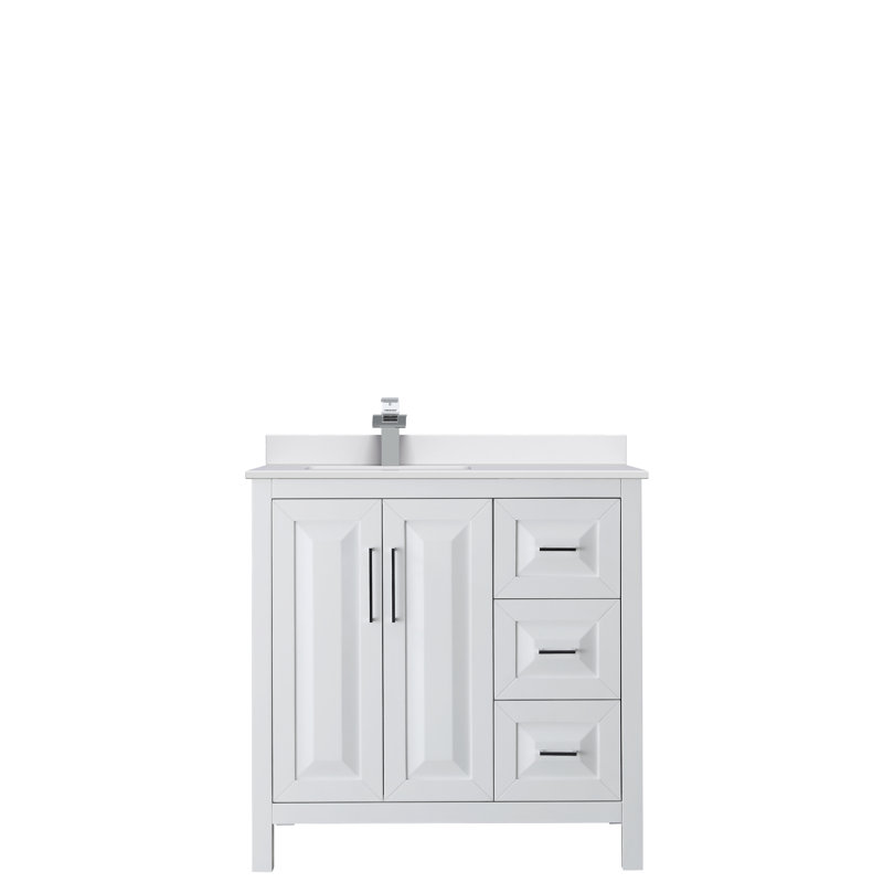 Daria 36'' W Single Vanity, White, White Cultured Marble, Polished Chrome
