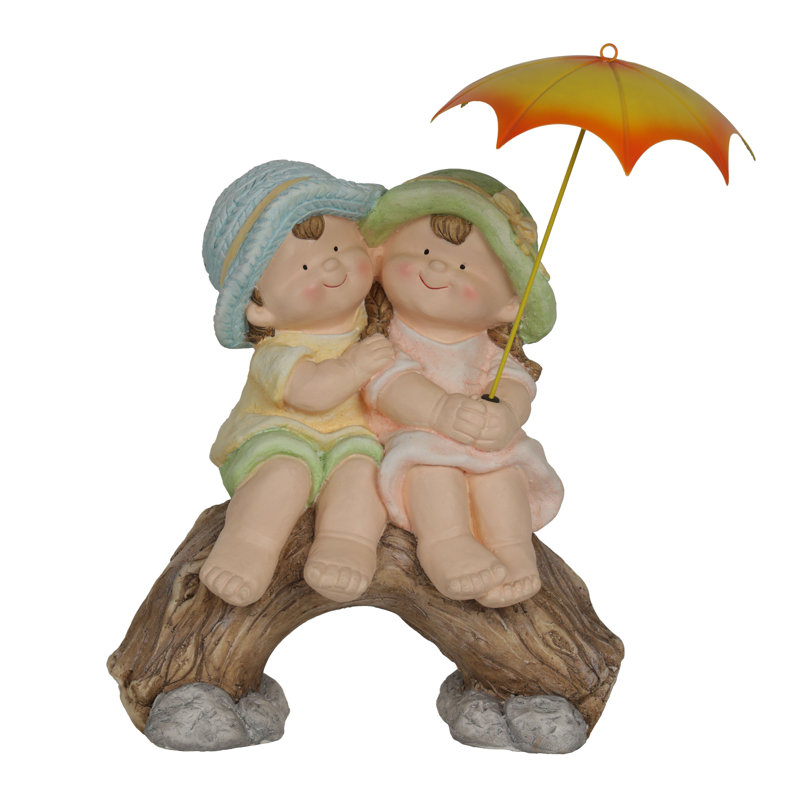 20"H Boy and Girl with Umbrella Garden Statue