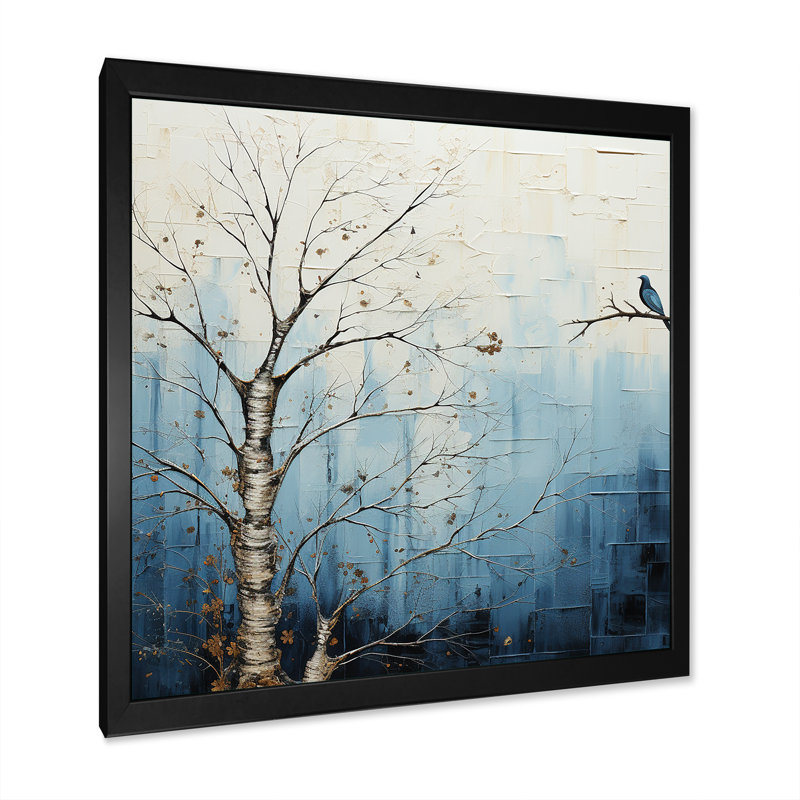 Minimalisme, arbre bleu, charme III sur toile, Cadre simple noir, H 24 po x l 24 po x P 1 po
