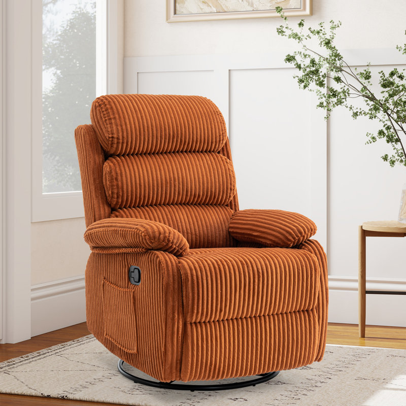 Fauteuil inclinable et oscillant pivotant en velours côtelé de 38 po de largeur, fauteuil manuel avec repose-pieds, plusieurs options de couleurs
