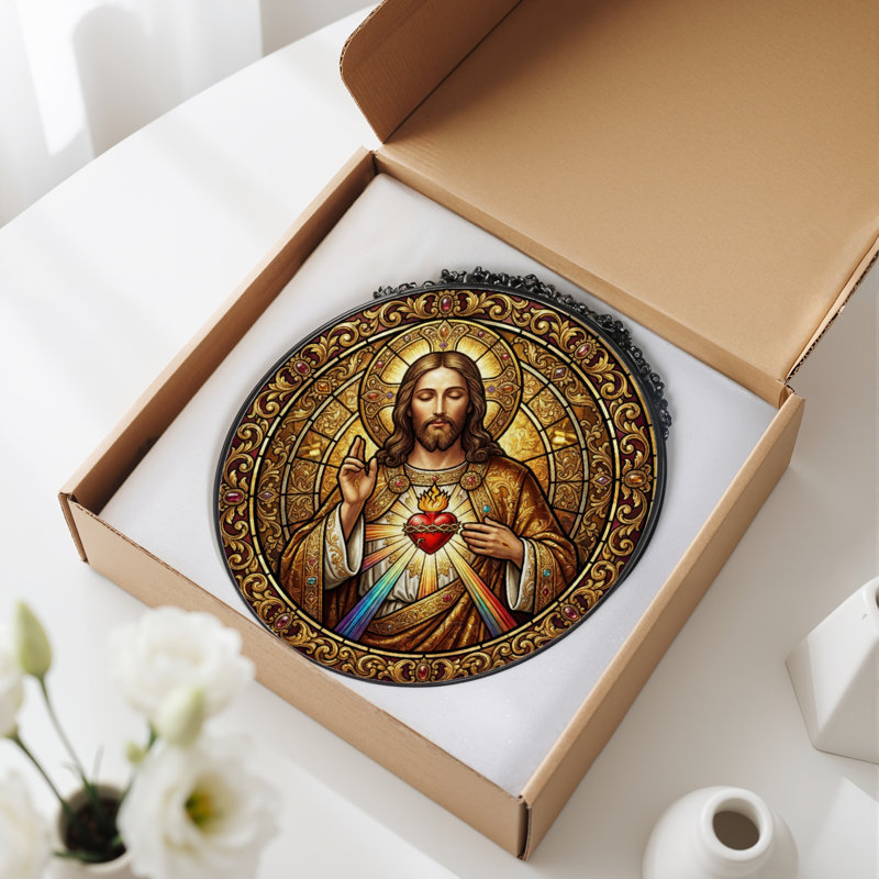 Panneau de vitrail Sacred Heart - 7,8H, H 7,8 po